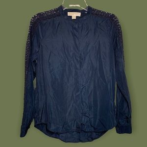 Michael Kors Sheer Lace Long Sleeve Button Up Concealed Buttons